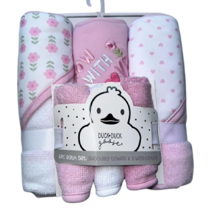 Pack de 3 serv capuche et lingettes FLEURS ROSE