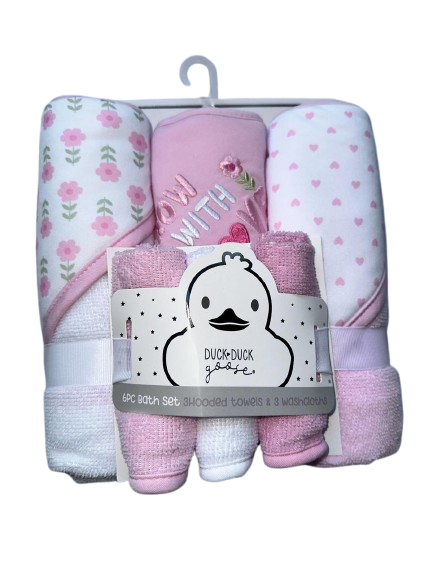 Pack de 3 serv capuche et lingettes FLEURS ROSE