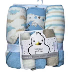 Pack de 3 serv capuche et lingettes DINOS BLEU