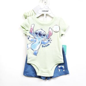 Ens 3pc body STITCH -bleuvert du 0/3 au 6/9 mois