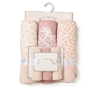 Set bain bébé fille cœurs 6 pièces (serviette à capuche + gants)