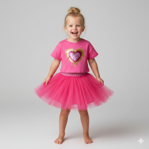 Ensemble fille t-shirt cœur & jupe tutu (3-5 ans)