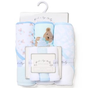 Set bain bébé garçon ours 6 pièces (serviette à capuche + gants)
