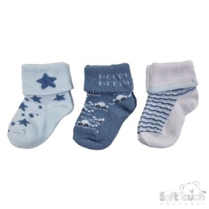 Lot de 3 chaussettes bébé bleues (naissance-3 mois)