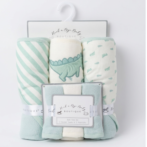 Set bain bébé dinosaures 6 pièces (serviette à capuche + gants)