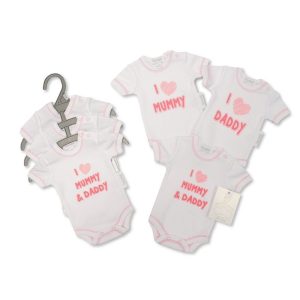 Lot de 3 bodies  ROSE « I Love Mummy & Daddy » ( NB et 0/3 mois)