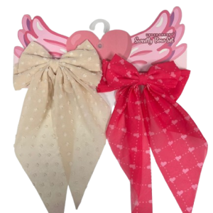 Lot de 2 nœuds plumetis beige et cœurs rose