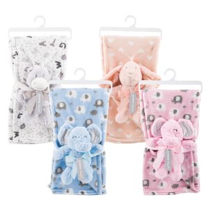 Couverture bébé avec sa peluche ELEPHANT ROSE