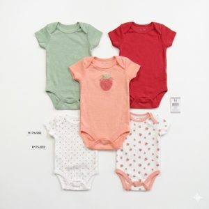 Pack de 5 bodys du 0/3 au 6/9 mois FRAISES