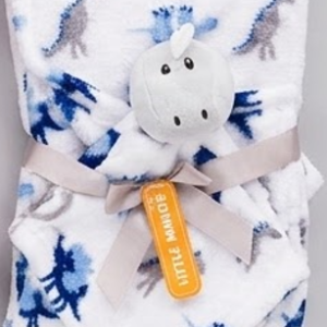 Couverture bébé avec sa peluche DINO BLEU