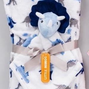 Couverture bébé avec sa peluche DINO BLEUBLEU