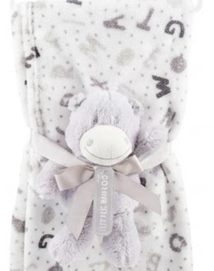 Couverture bébé avec sa peluche OURSON GRIS
