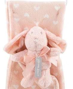 Couverture bébé avec sa peluche LAPIN SAUMON