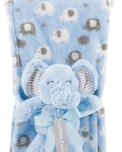 Couverture bébé avec sa peluche ELEPHANT BLEU