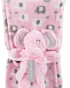Couverture bébé avec sa peluche ELEPHANT ROSE