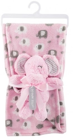 Couverture bébé avec sa peluche ELEPHANT ROSE