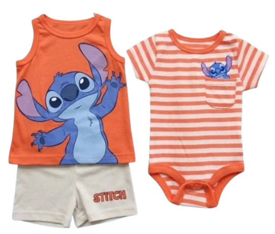 Ens STITCH ORANGE 3pc du 0/3 au 24 mois