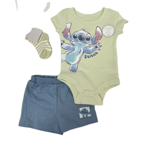 Ens 3pc body STITCH -bleuvert du 0/3 au 6/9 mois