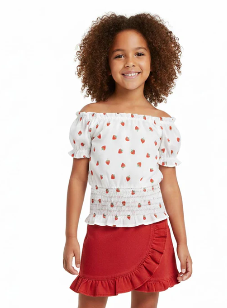 Ens jupe short ROUGE FRAISES du 4 au 7 ans