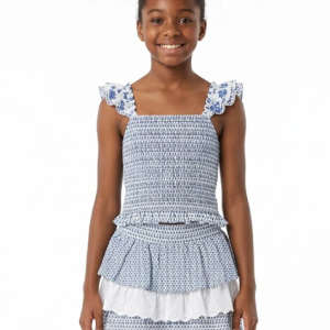 Ens jupe SMOCKED BLEU du 7 au 14 ans