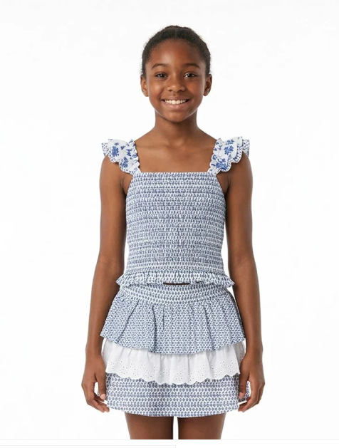 Ens jupe SMOCKED BLEU du 7 au 14 ans