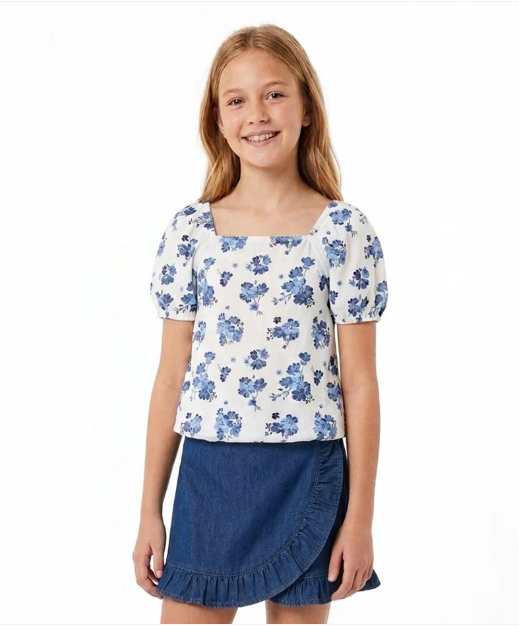 Ens jupeshort DENIM FLOWERS BLUE du 7 au 14 ans