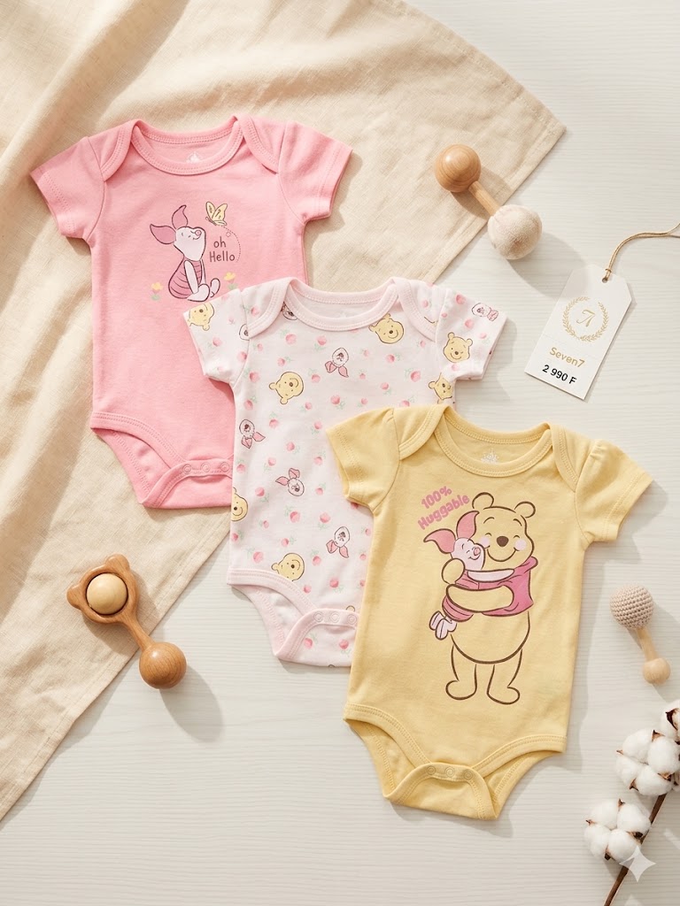 Pack de 3 bodys du 0/3 au 6/9 mois WINNIE yellow