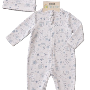 Grenouillère GIRAFE NUAGE et bonnet du 0/3 au 6/9 mois