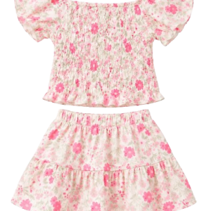 Ens 3 pc jupe top et chouchou FLORAL PINK 2-4 ans