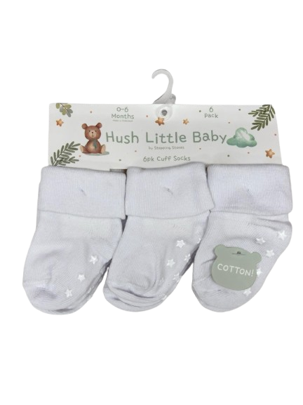 Pack de 6 paires de chaussettes BLANCHES 0/6 mois ANTIDERAPANTES