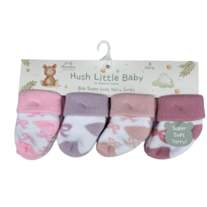 Pack de 8 paires NŒUDS ROSE en 0/6 mois