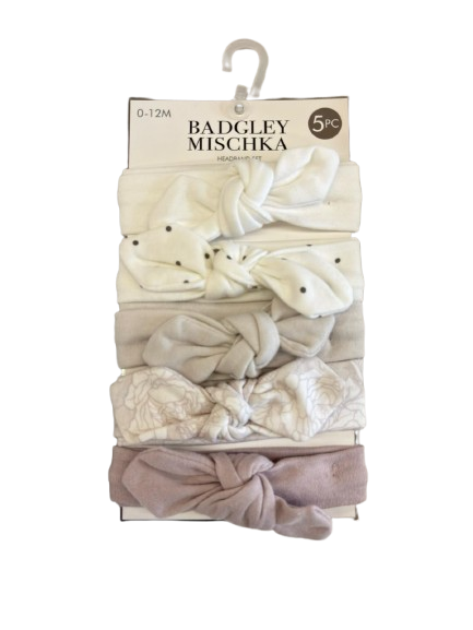 Pack de 5 bandeaux POIS BEIGE ROSE