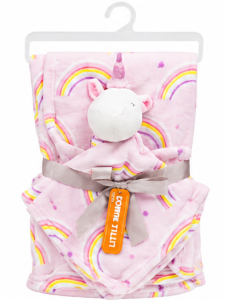 Couverture bébé avec sa peluche LICORNE