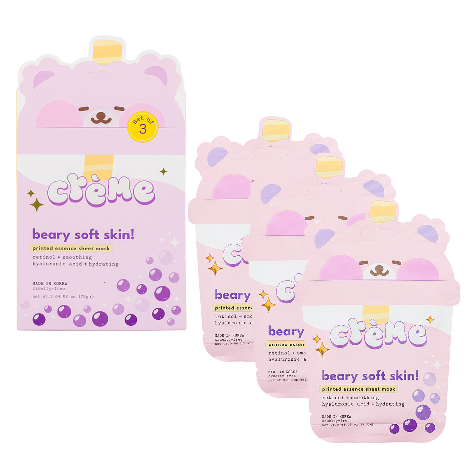 Masques pour le visage Boba Beary, lot de 3