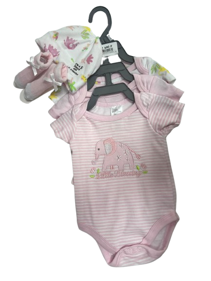 Pack de 3 bodys +bonnet+chaussettes LITTLE BLESSING - 0/3 mois