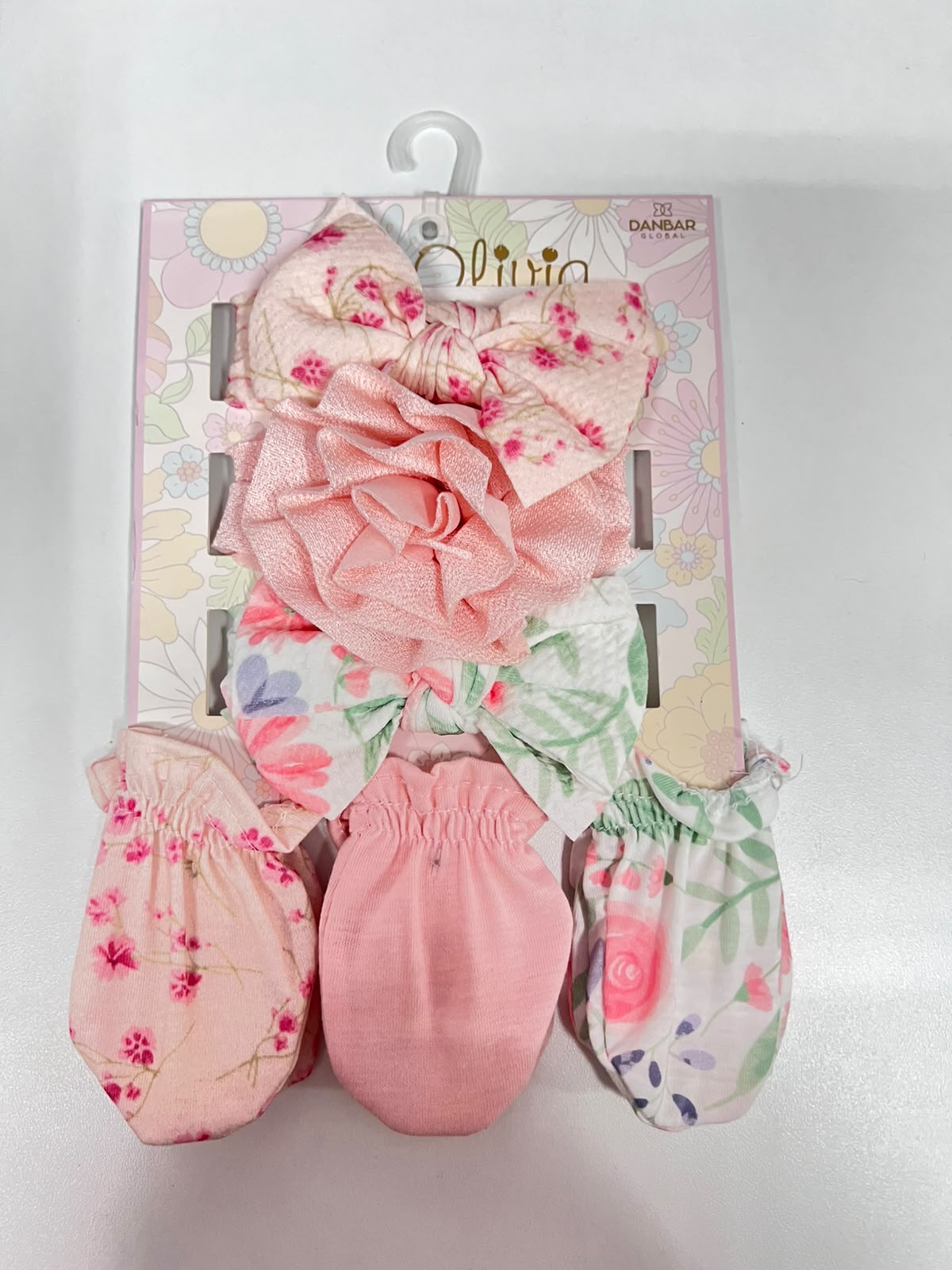 Pack de 3 bandeaux et 3 paires de moufles FLEURIS PASTELS
