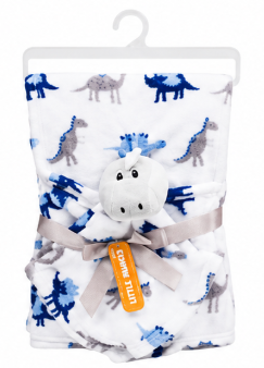 Couverture bébé avec son doudou DINO blanc